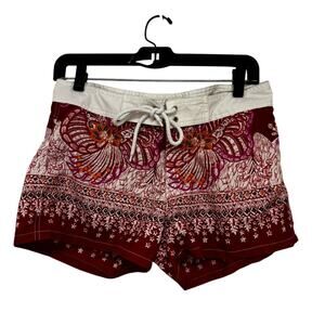 GUESS Board Shorts Womens 27 Red Floral Swim Shorts Beach Surf Low Rise